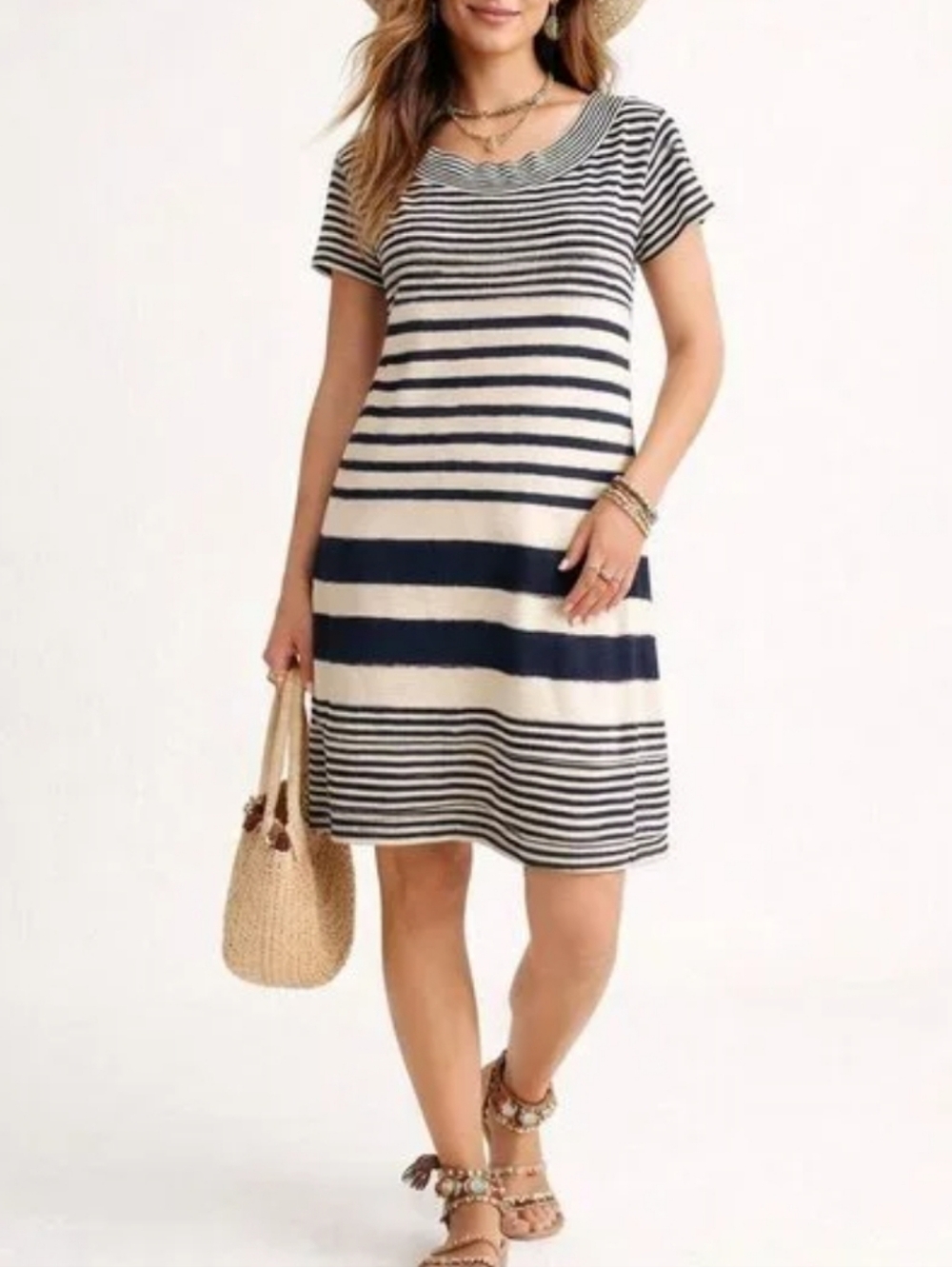 Maeve Striped Short Sleeve Knit Dress in Black and Cream Size XS